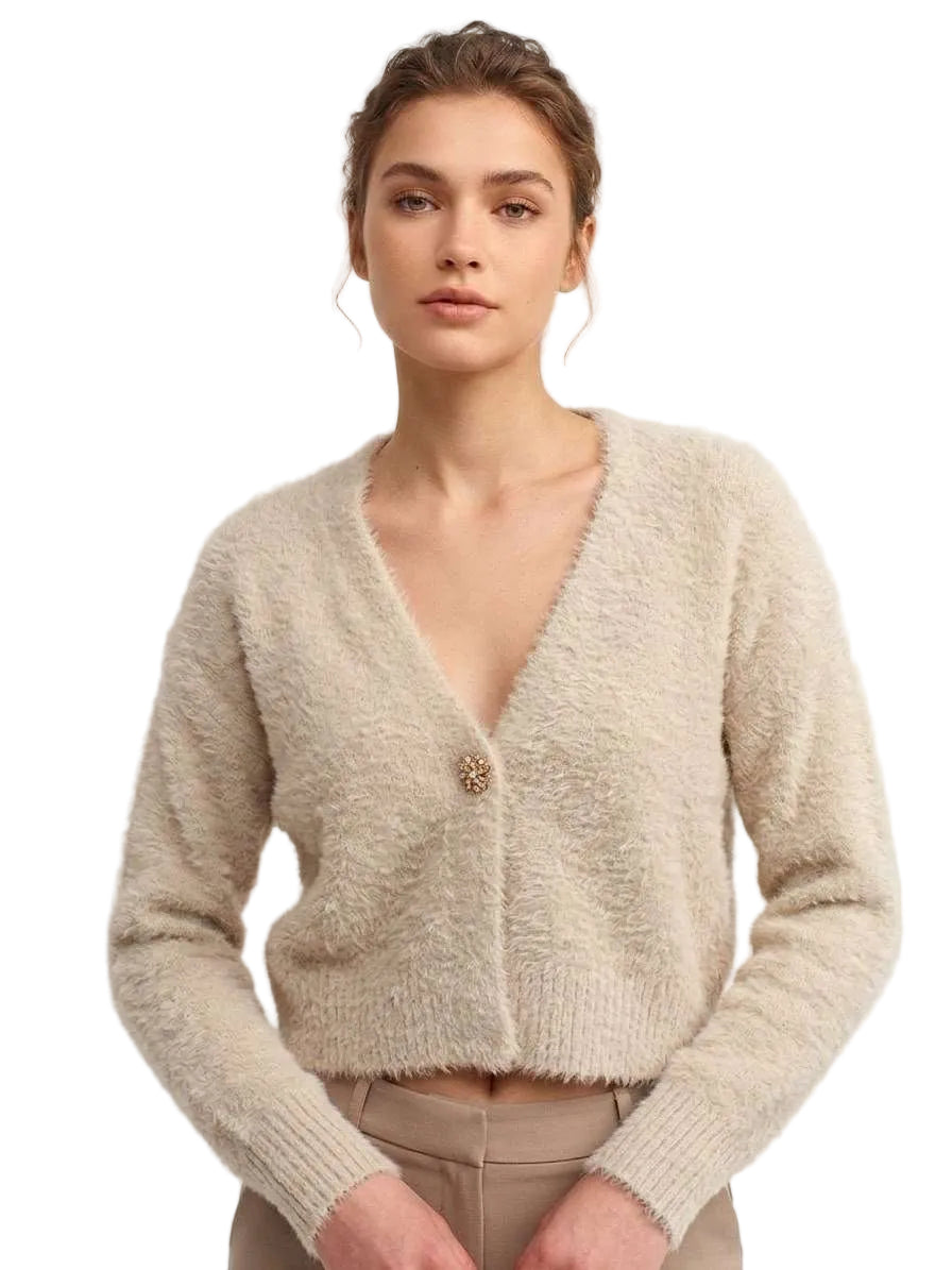 Cardigan Cropped con Bottone Gioiello – MARKUP Woman