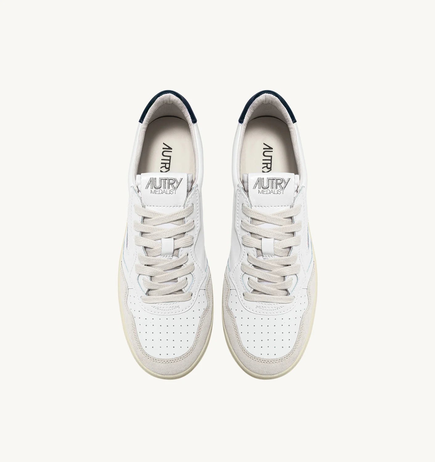 AUTRY SNEAKERS MEDALIST LOW IN PELLE BIANCA E BLU E SUEDE BEIGE