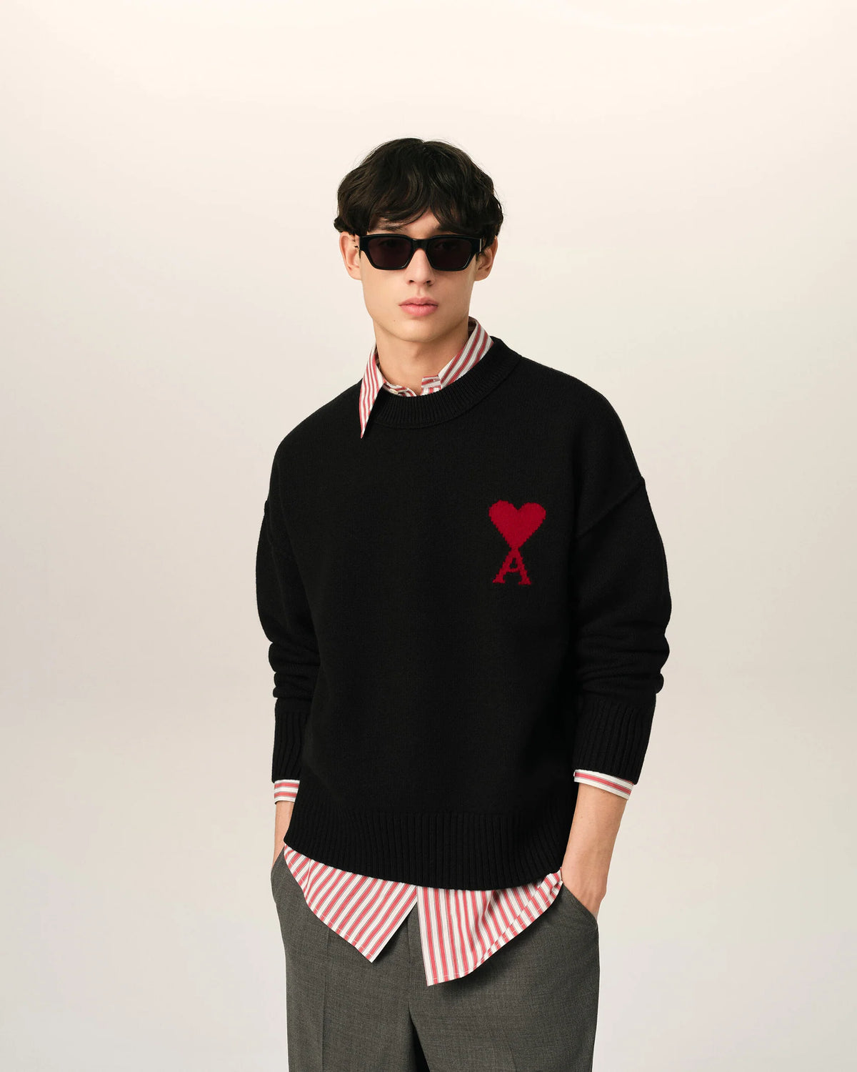 Maglione girocollo Ami de Cœur in lana nera