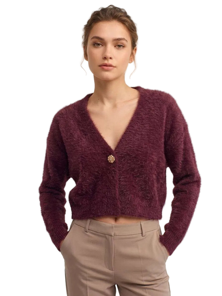Cardigan Cropped con Bottone Gioiello – MARKUP Woman