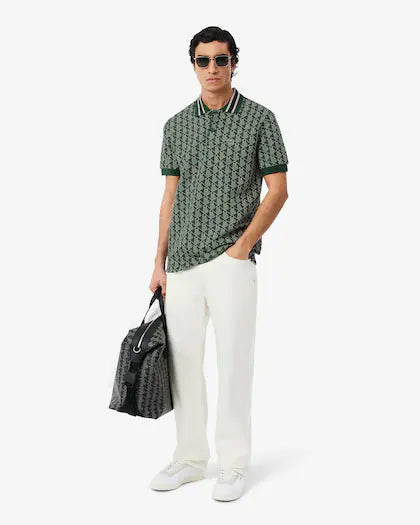LACOSTE Polo dal taglio classico in jacquard con monogramma