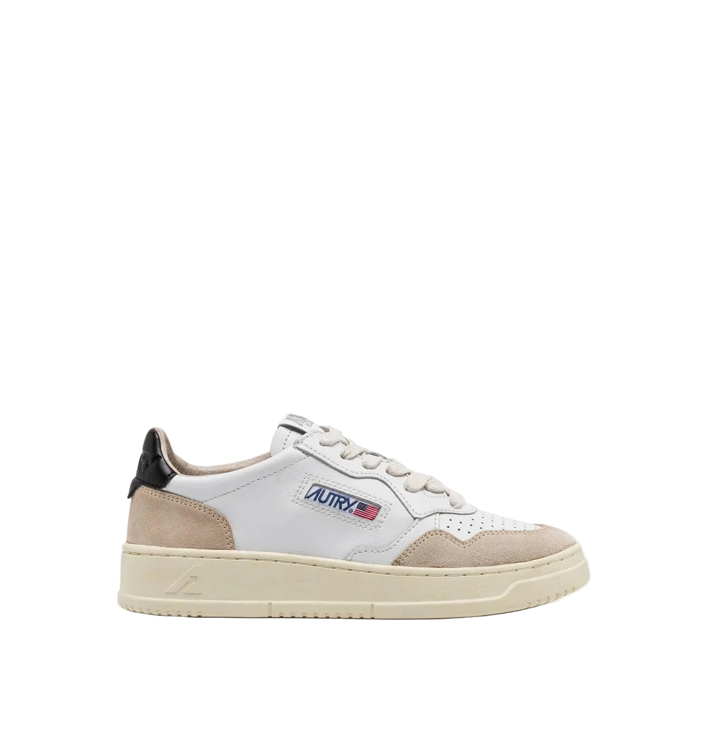 AUTRY SNEAKERS MEDALIST LOW IN PELLE BIANCA E NERA E SUEDE BEIGE