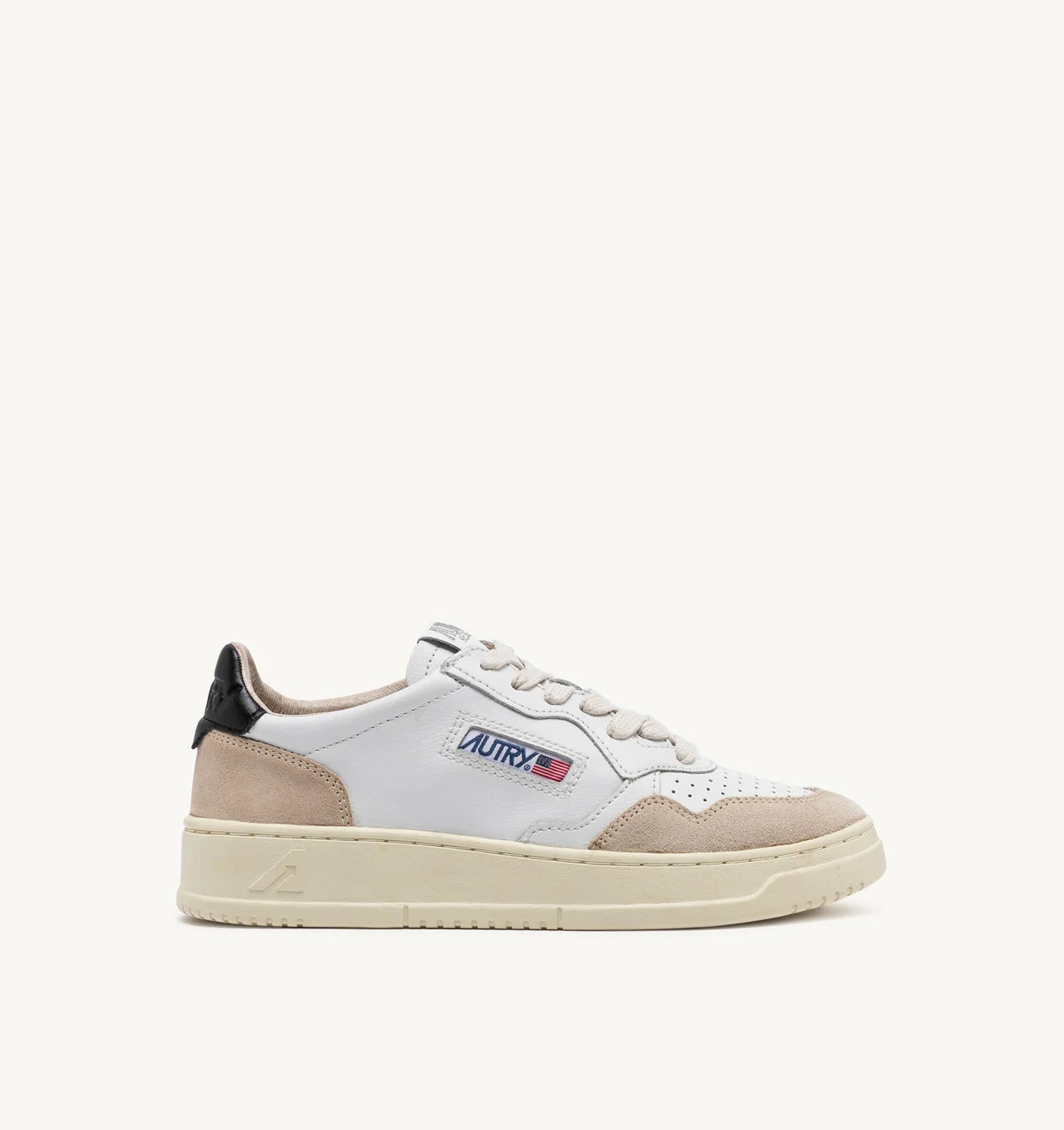 AUTRY SNEAKERS MEDALIST LOW IN PELLE BIANCA E NERA E SUEDE BEIGE