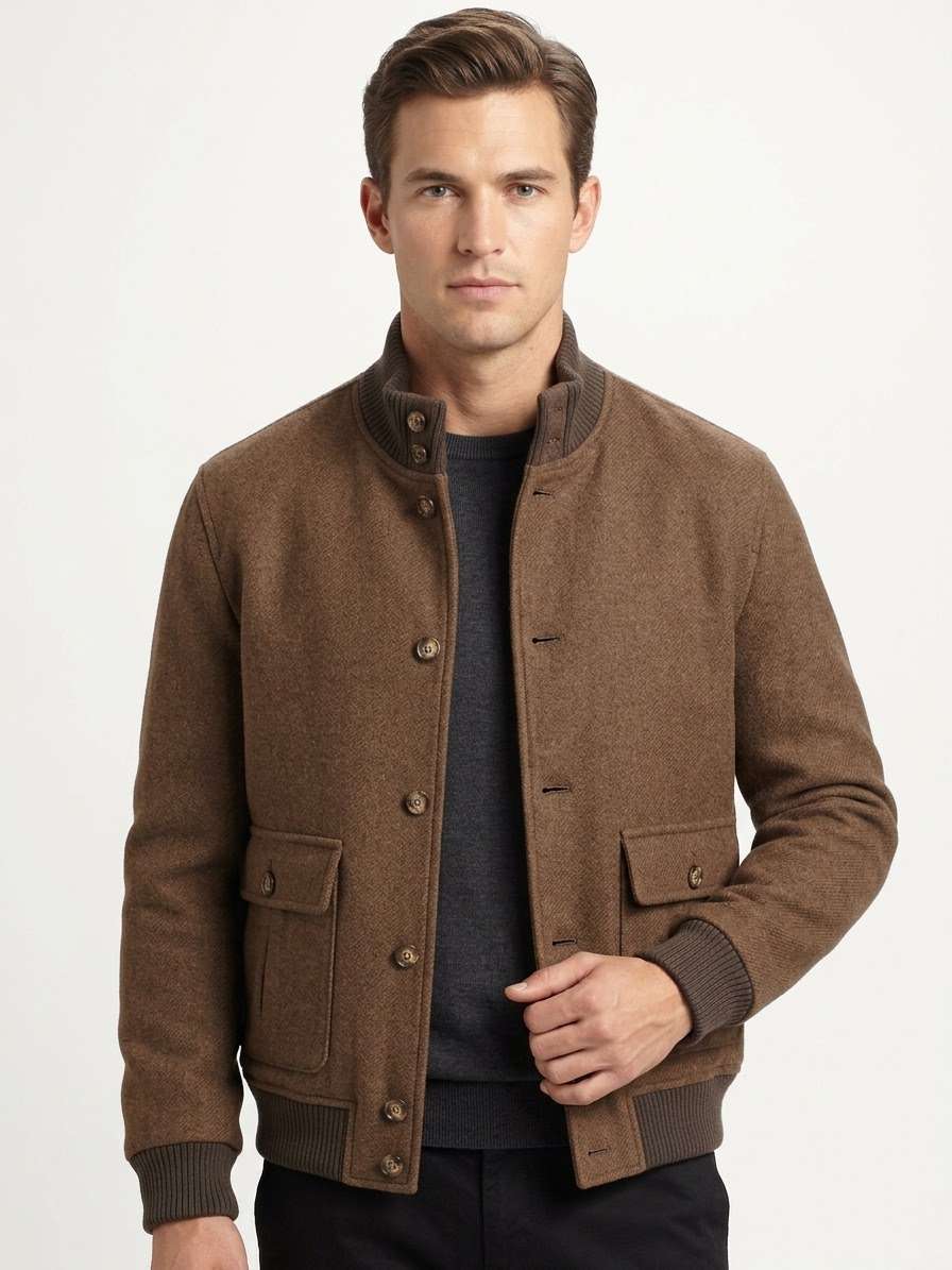 MARCO NILS Bomber Uomo in Misto Lana/Viscosa con Collo Alto