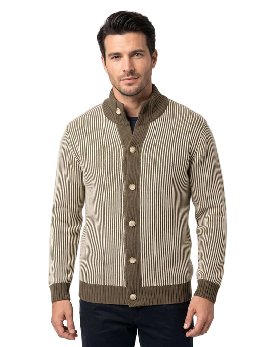 Cardigan Uomo a Coste Bicolore con Collo Alto