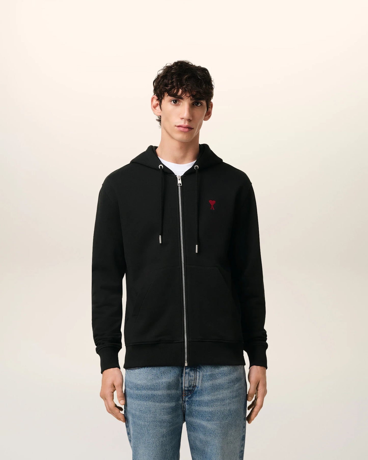 Felpa con cappuccio e zip Ami de Coeur in cotone nero