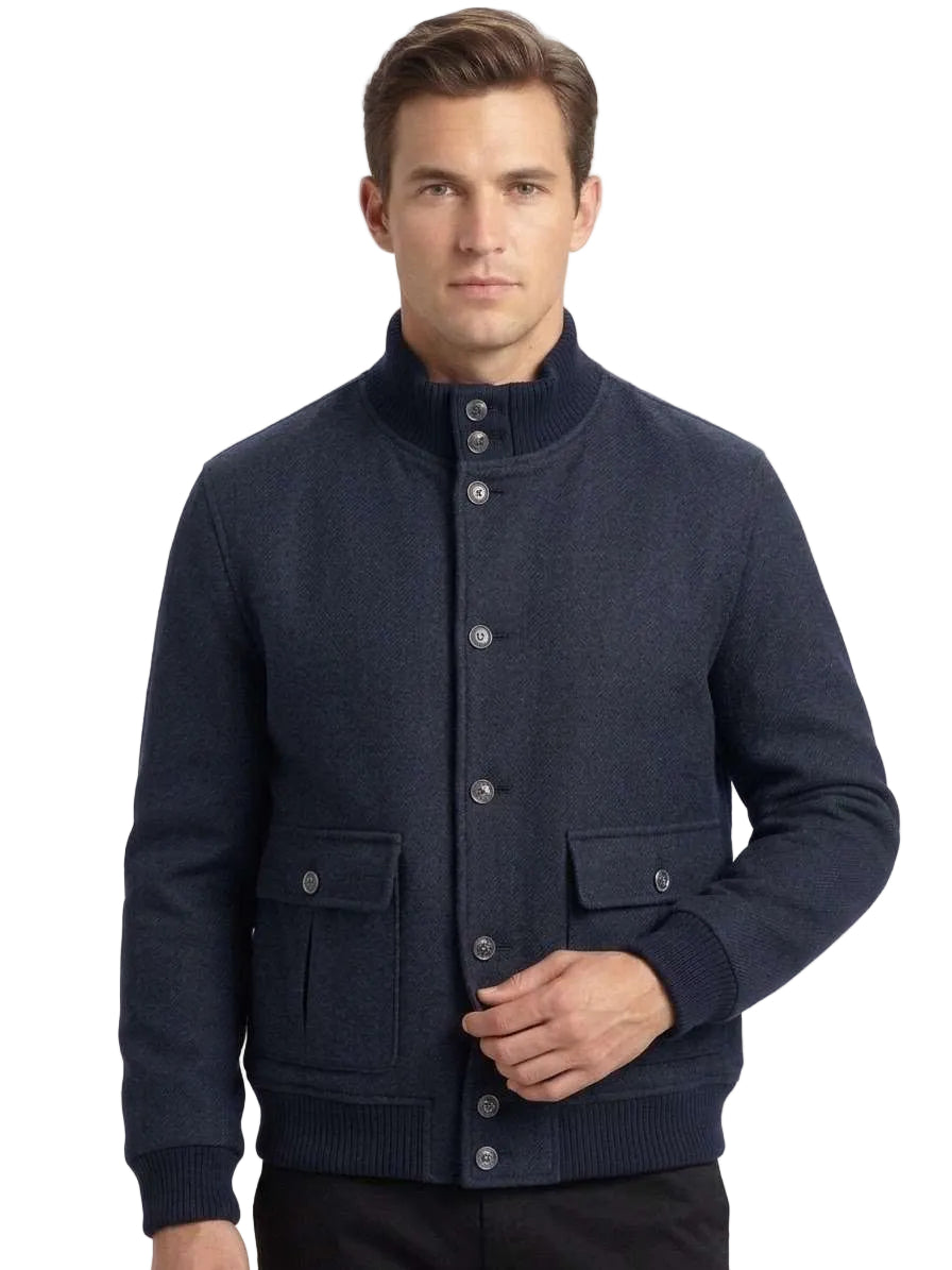 MARCO NILS Bomber Uomo in Misto Lana/Viscosa con Collo Alto