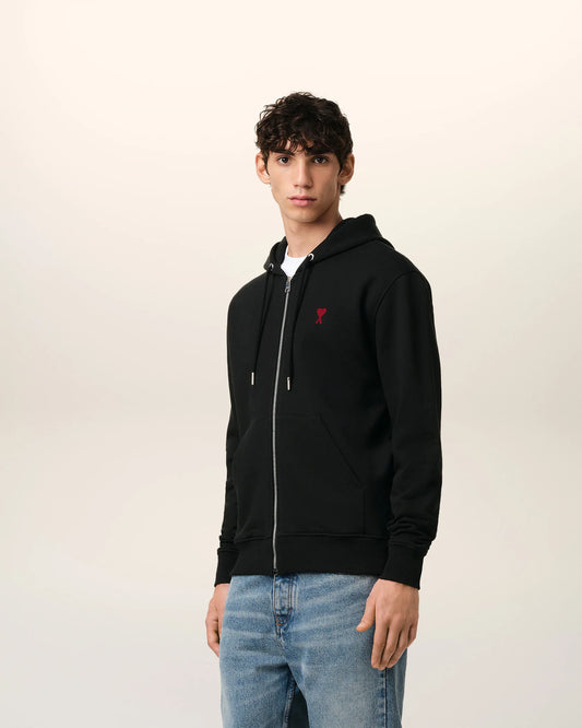 Felpa con cappuccio e zip Ami de Coeur in cotone nero