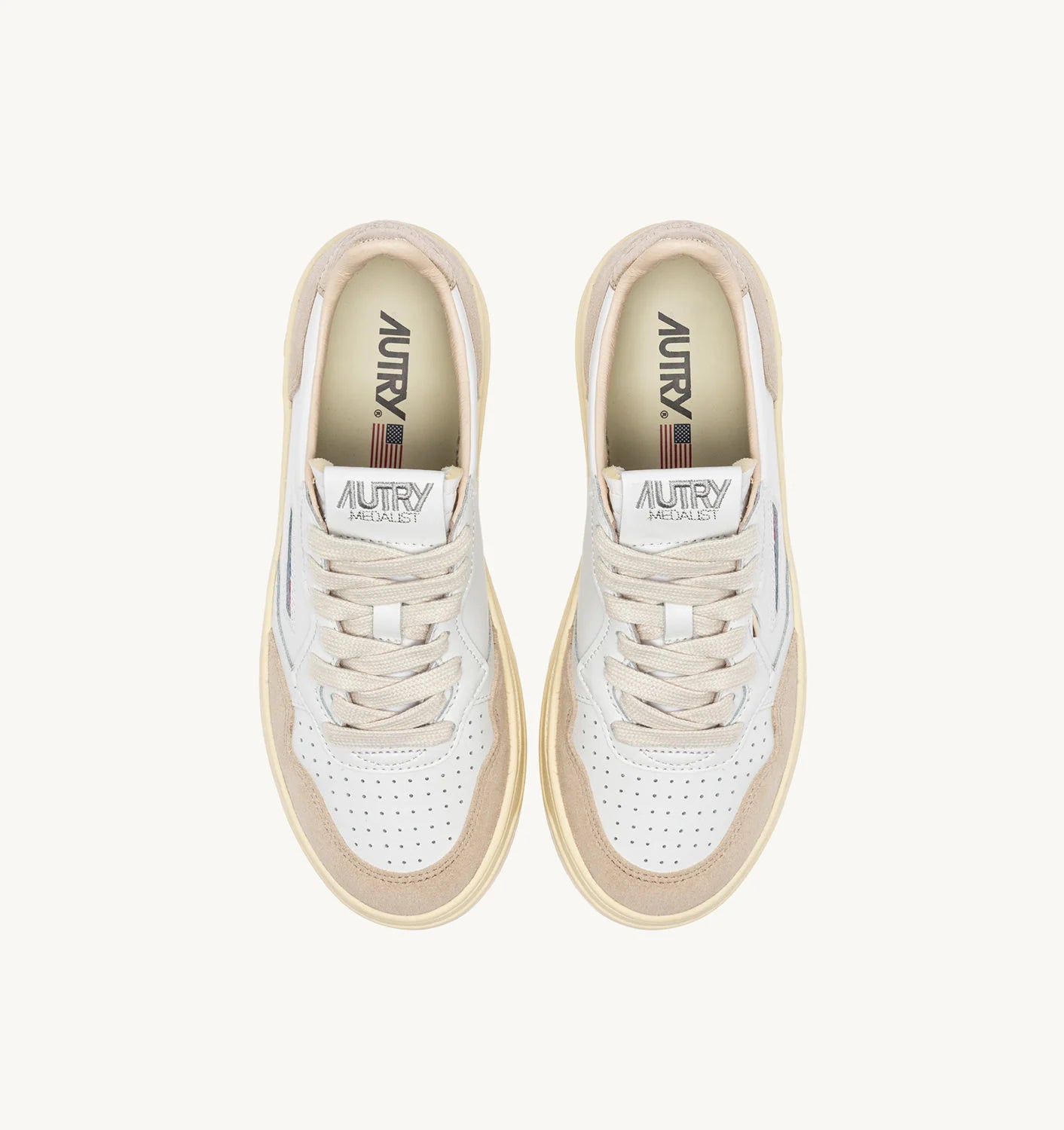 AUTRY SNEAKERS MEDALIST LOW IN PELLE E SUEDE BIANCA E ORO