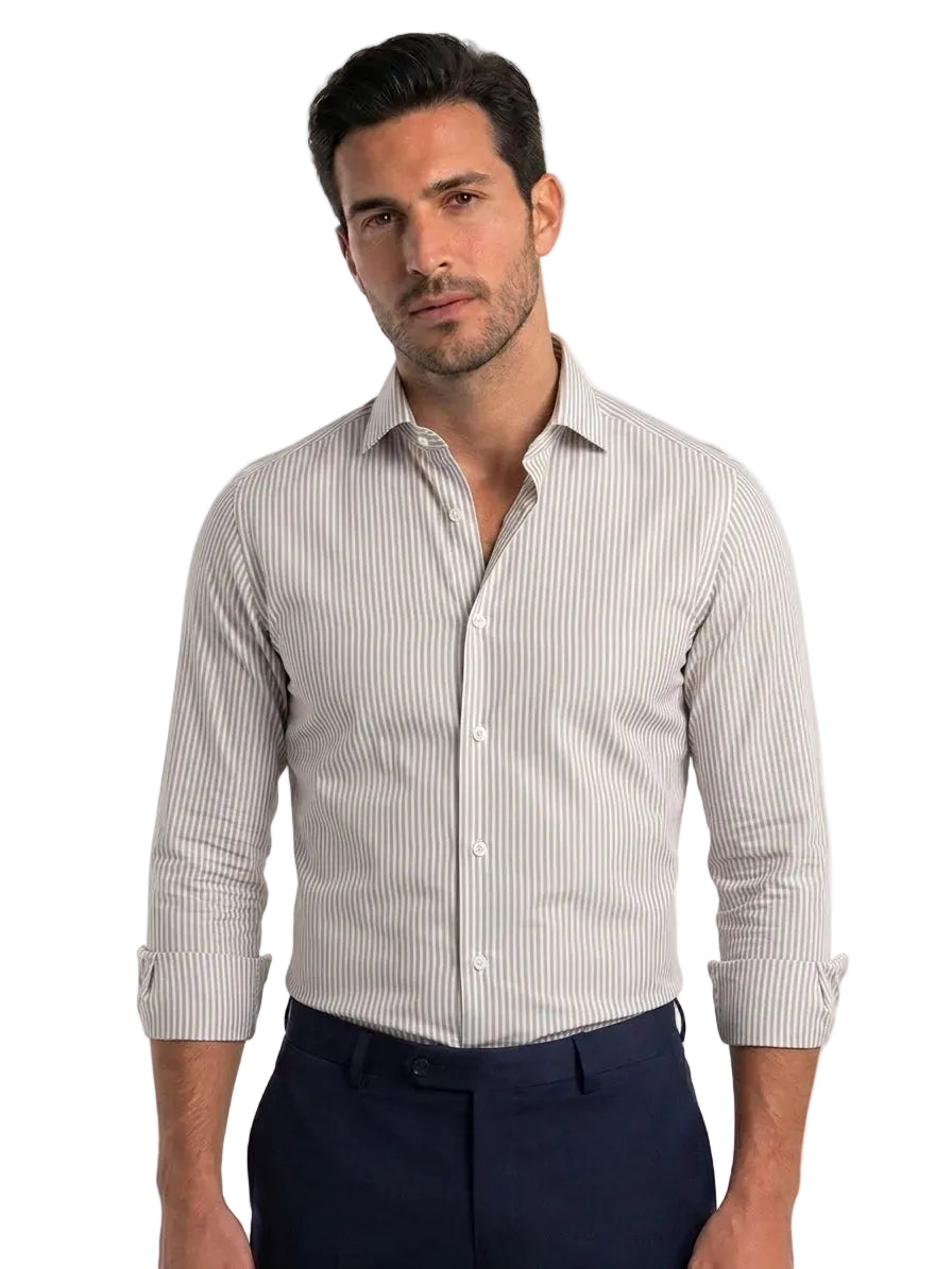 FRAPE ONE Camicia a righe bianco e beige