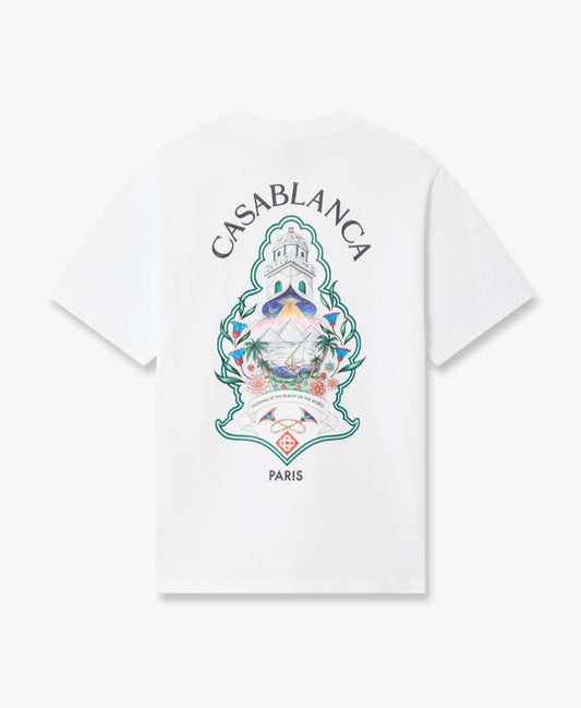 Casablanca White Hotel Emblem Short Sleeve T‑Shirt