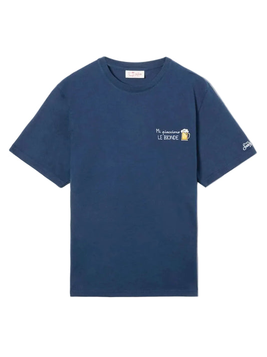 SAINT BARTH T-shirt Portofino blu con ricamo Mi Piacciono Le Bionde