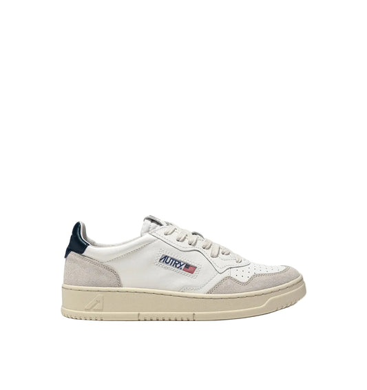 AUTRY SNEAKERS MEDALIST LOW IN PELLE BIANCA E BLU E SUEDE BEIGE