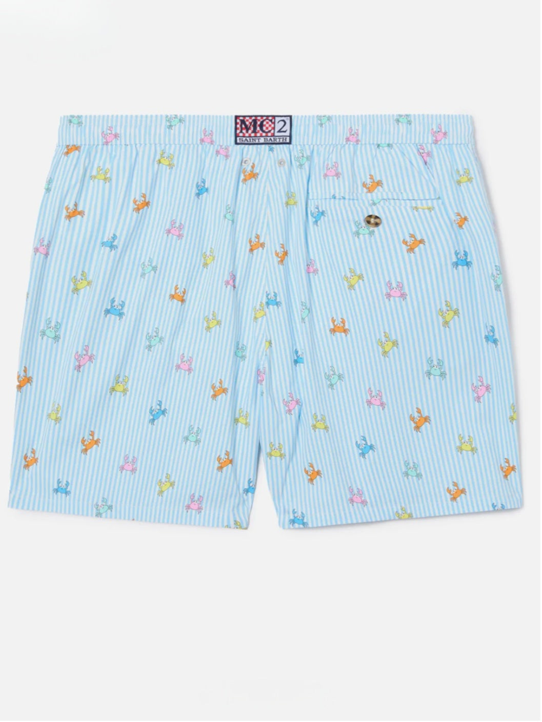 SAINT BARTH Costume mare Lighting Micro a righe azzurre con stampa granchi all-over