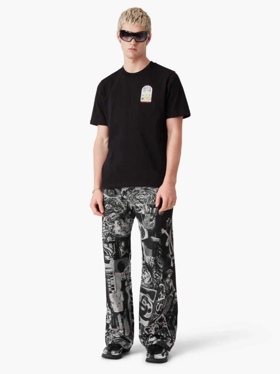 CASA BLANCA Black Tennis Landscape Short Sleeve T‑Shirt