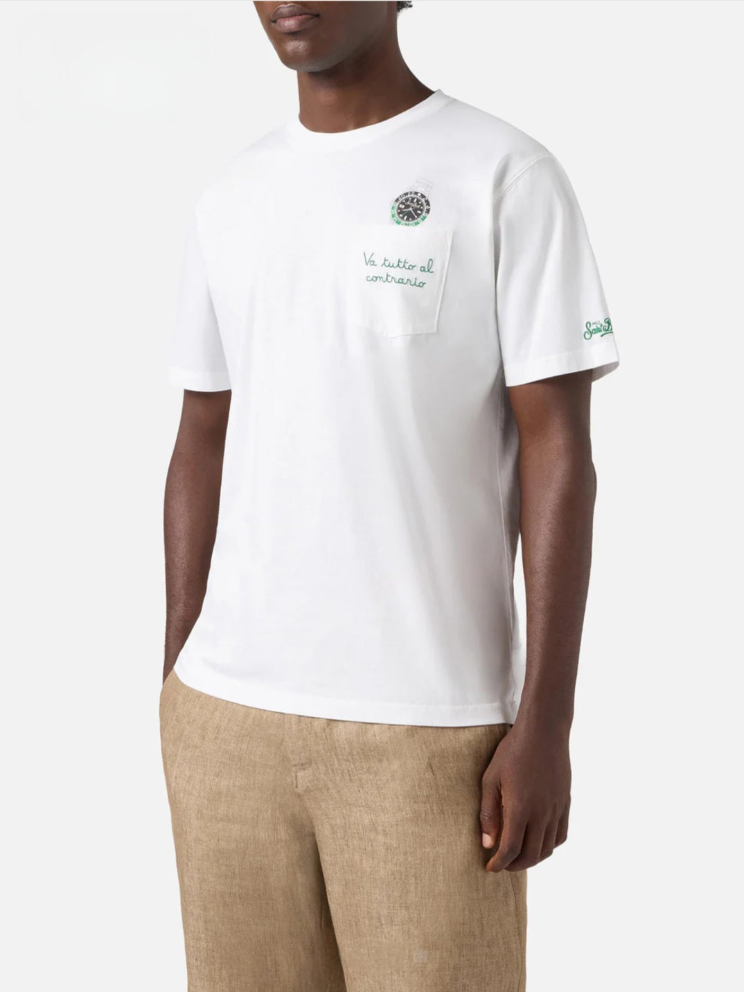 SAINT BARTH T-shirt Austin bianca con orologio e ricamo Va Tutto Al Contrario