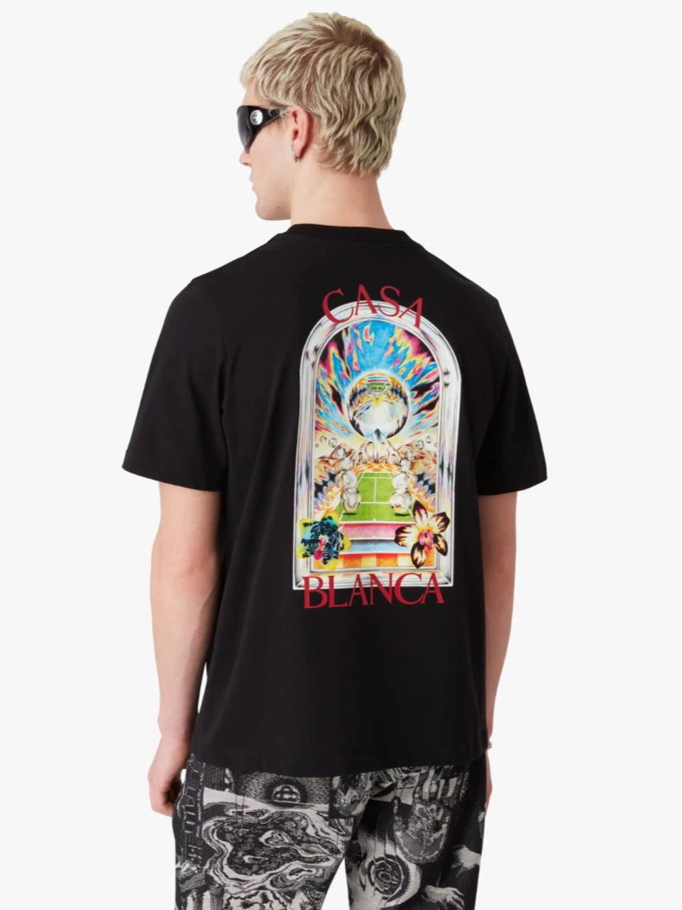 CASA BLANCA Black Tennis Landscape Short Sleeve T‑Shirt