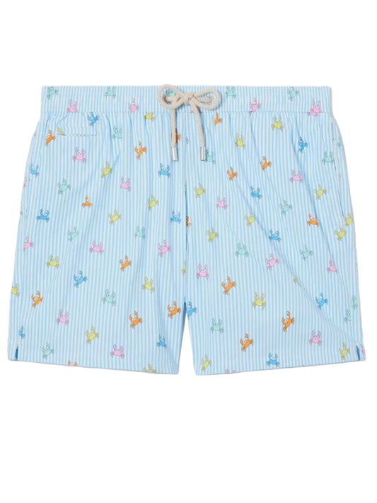 SAINT BARTH Costume mare Lighting Micro a righe azzurre con stampa granchi all-over