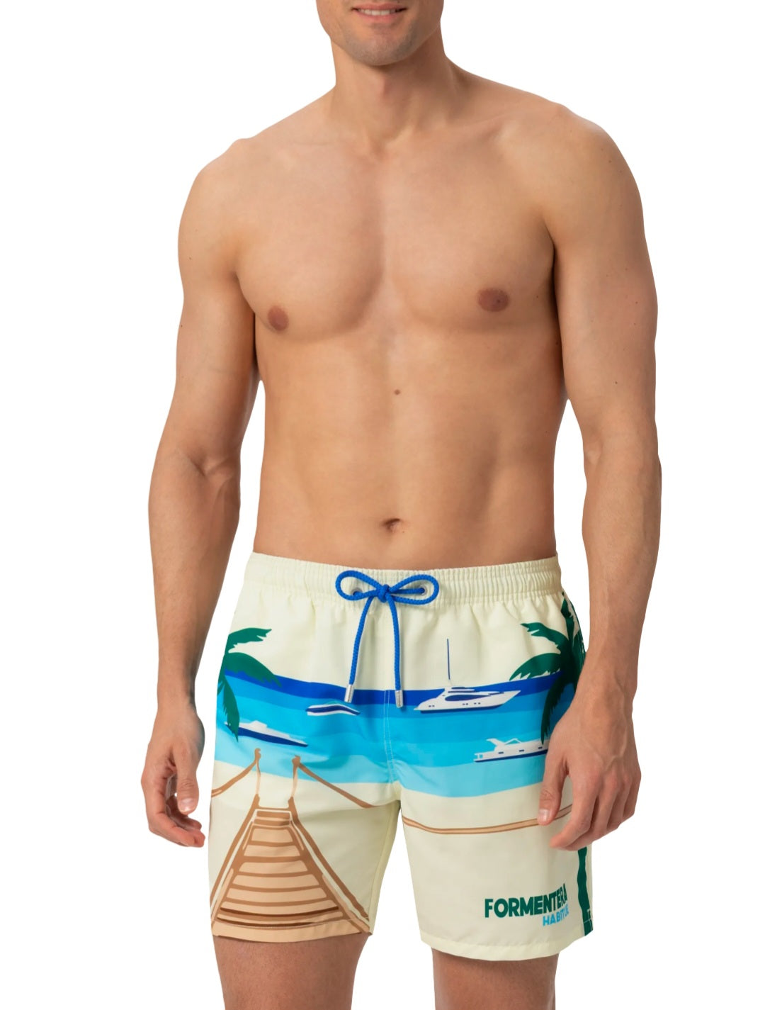 SAINT BARTH Costume mare lunghezza media Gustavia con stampa cartolina Formentera