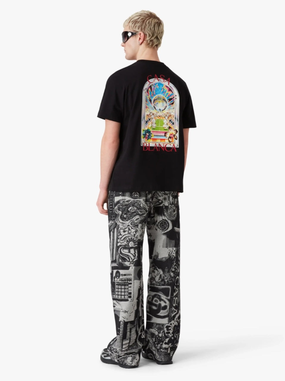 CASA BLANCA Black Tennis Landscape Short Sleeve T‑Shirt