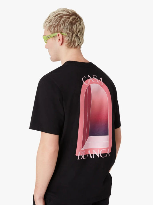 CASA BLANCA Black Pink Arches Short Sleeve T‑Shirt