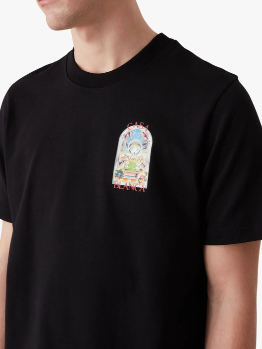 CASA BLANCA Black Tennis Landscape Short Sleeve T‑Shirt