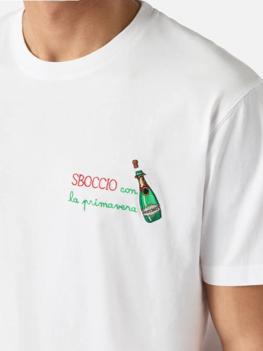 T-shirt Portofino bianca con ricamo Sboccio Con La Primavera