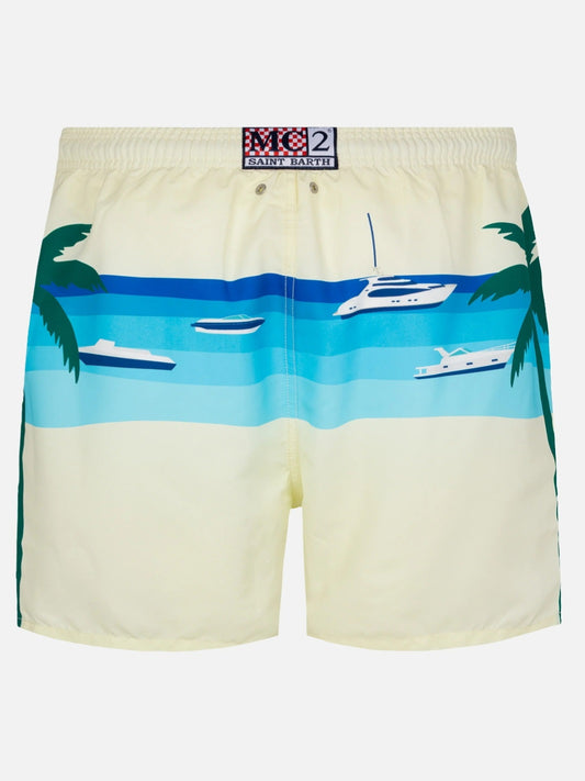SAINT BARTH Costume mare lunghezza media Gustavia con stampa cartolina Formentera
