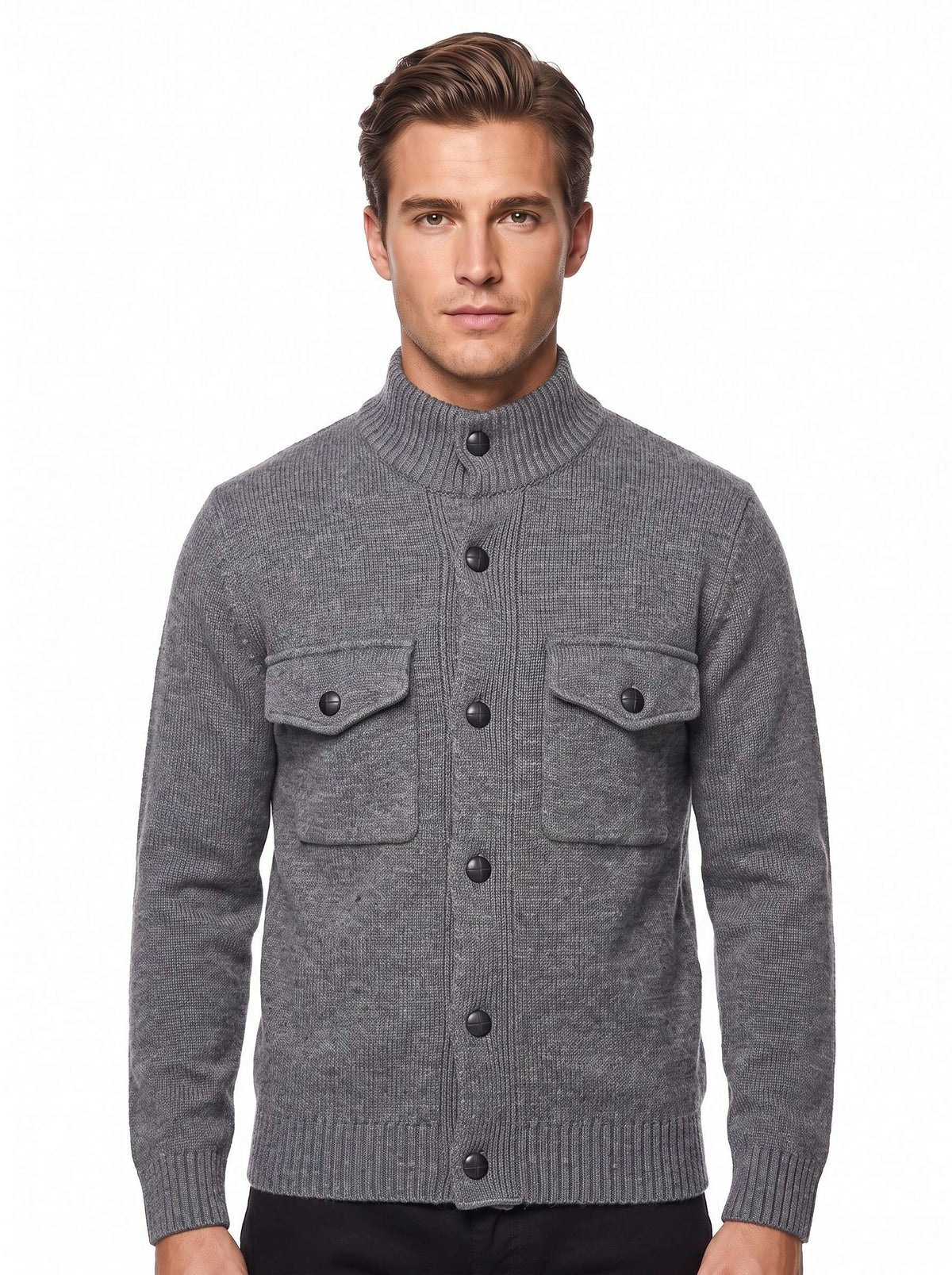 MU64 Cardigan Giacca Uomo in Maglia con Tasche Frontali