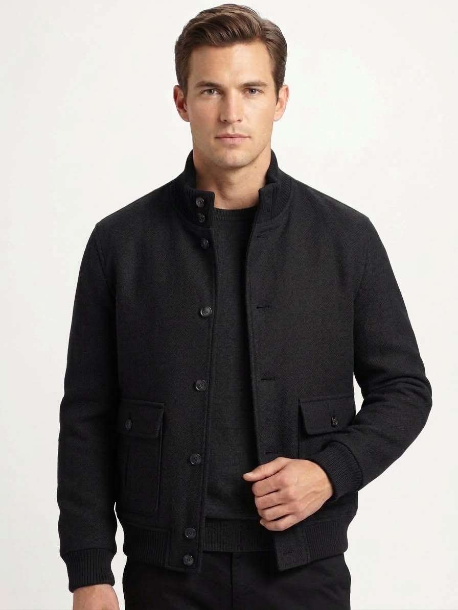 MARCO NILS Bomber Uomo in Misto Lana/Viscosa con Collo Alto