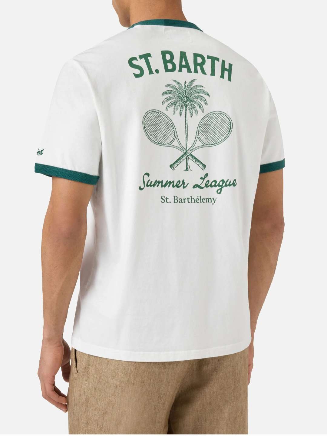 SAINT BARTH T-shirt Dean panna con stampa Tennis League e maxi grafica sul retro