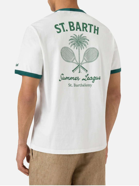 SAINT BARTH T-shirt Dean panna con stampa Tennis League e maxi grafica sul retro