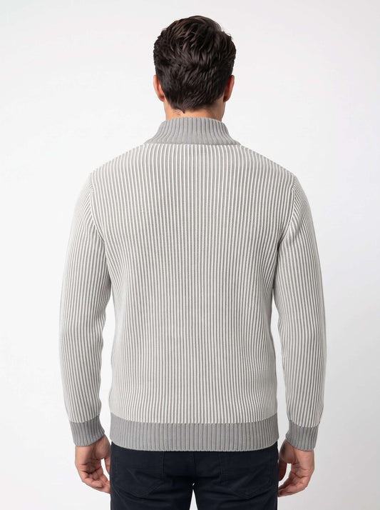 Cardigan Uomo a Coste Bicolore con Collo Alto