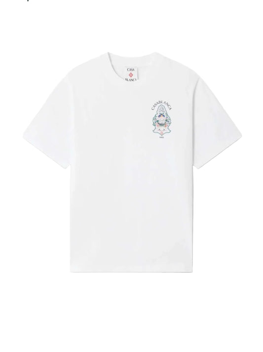 Casablanca White Hotel Emblem Short Sleeve T‑Shirt