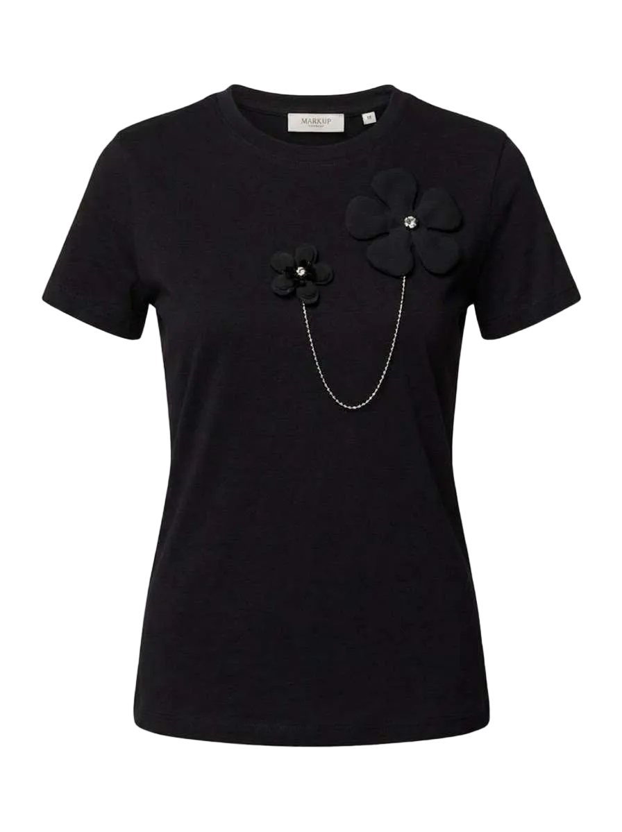 T-shirt girocollo in jersey con spilla decorativa