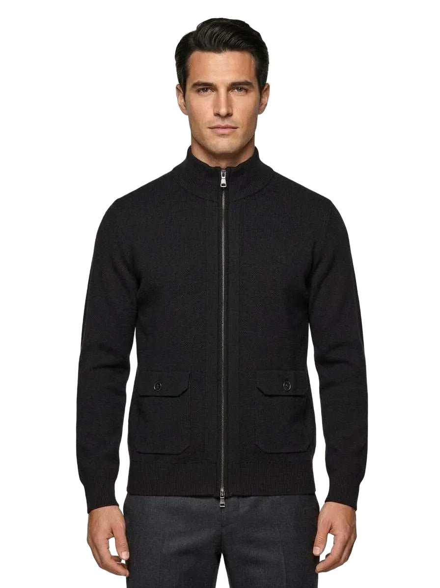 Cardigan Zip Intera in Maglia con Tasche
