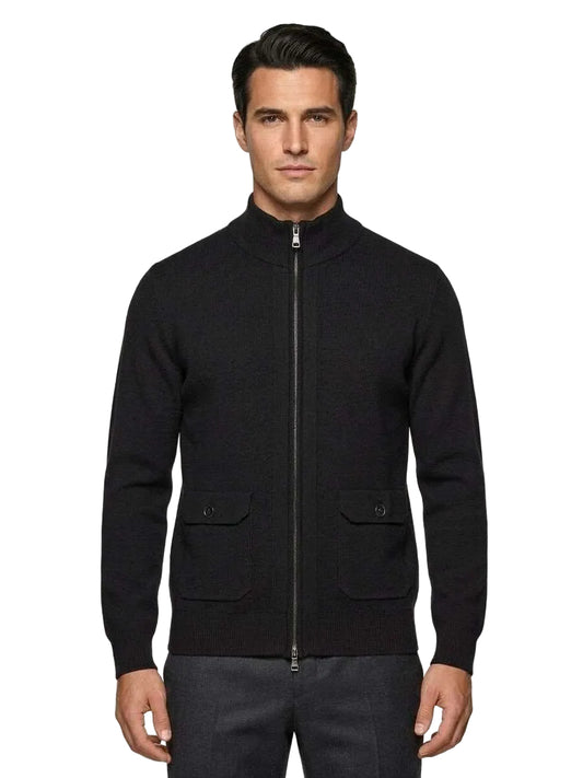 Cardigan Zip Intera in Maglia con Tasche