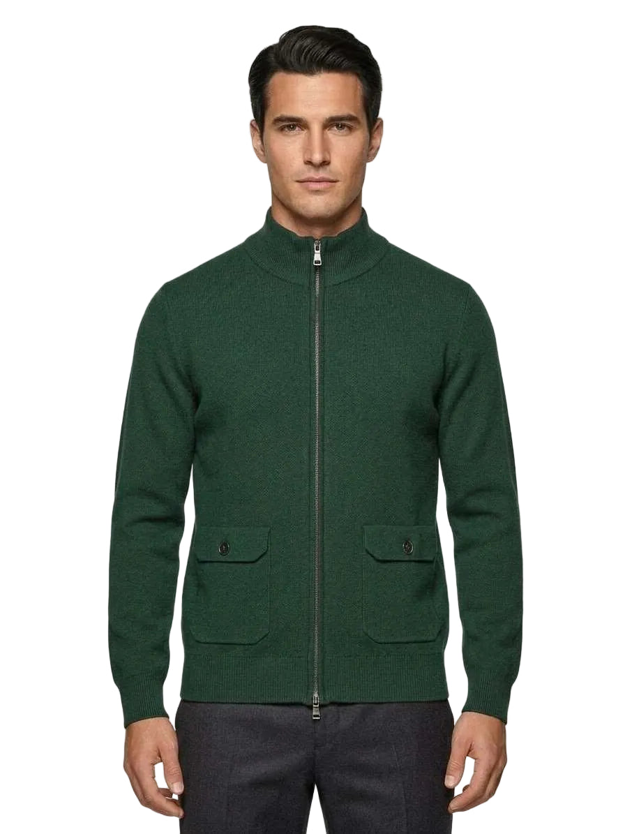 Cardigan Zip Intera in Maglia con Tasche